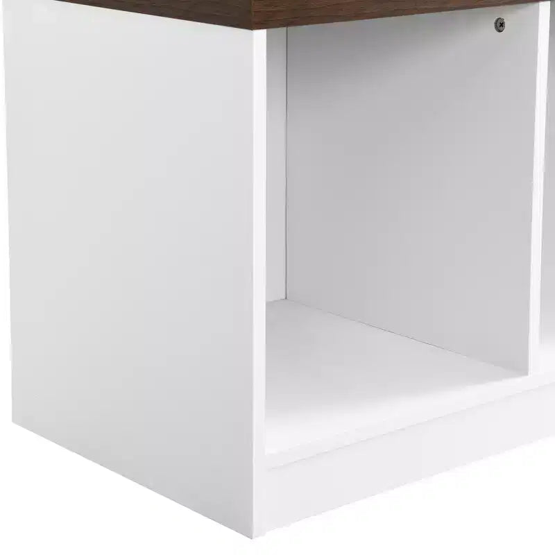 59''W Versatile Hall Tree Coat Rack Mudroom Bench Entryway Shoe Cabinet with Hooks, Wood Grain Bench and Multiple Storage Space,Black/White-ModernLuxe