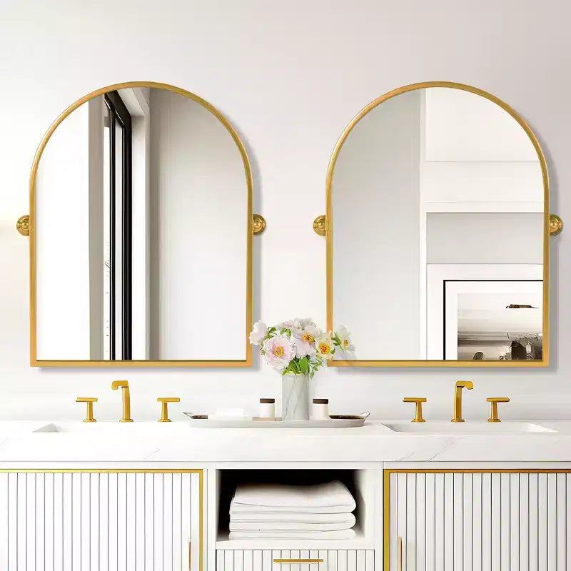 1 Piece 32 x 23 inch Gold Right-angled Arch Iron Frame Wall Mirror Bathroom Mirror