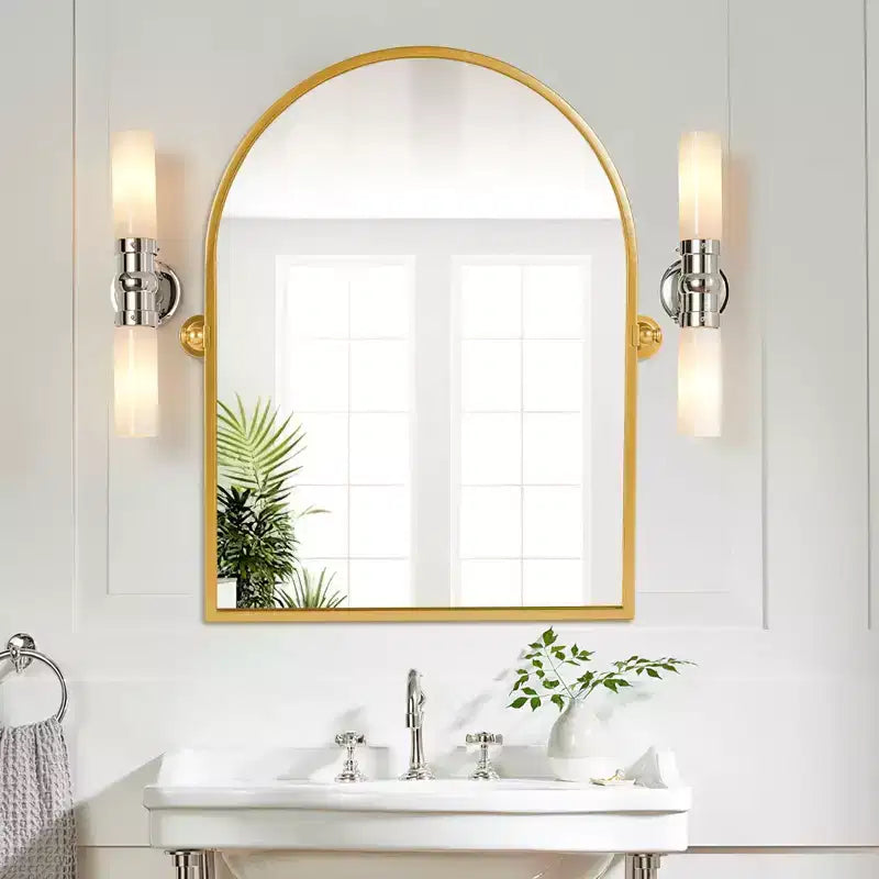 1 Piece 32 x 23 inch Gold Right-angled Arch Iron Frame Wall Mirror Bathroom Mirror