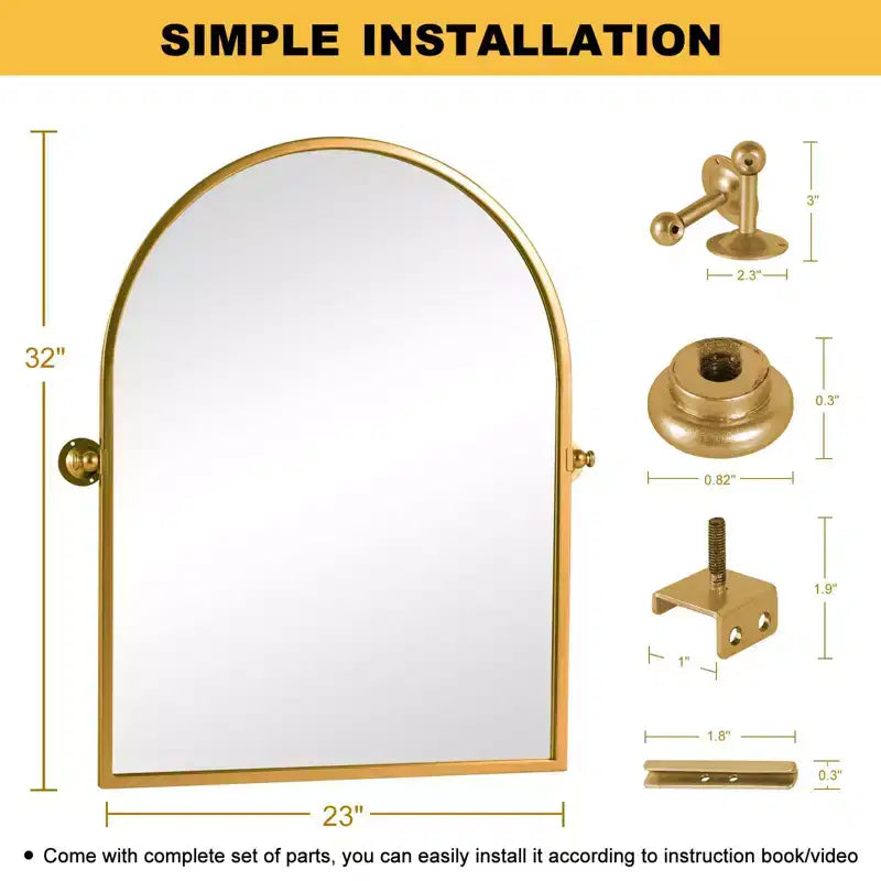 1 Piece 32 x 23 inch Gold Right-angled Arch Iron Frame Wall Mirror Bathroom Mirror