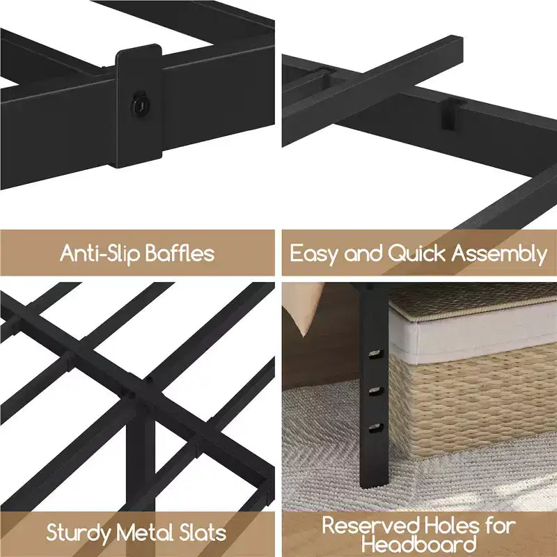 Yaheetech Metal Platform Bed Frame with Heavy Duty Steel Slat Support and Underbed Storage Space