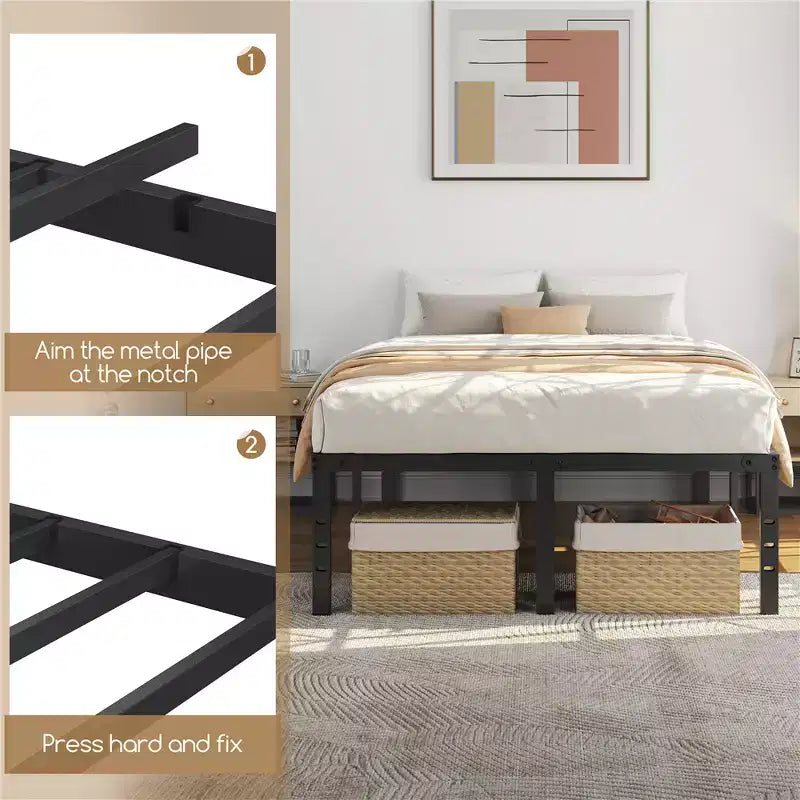 Yaheetech Metal Platform Bed Frame with Heavy Duty Steel Slat Support and Underbed Storage Space
