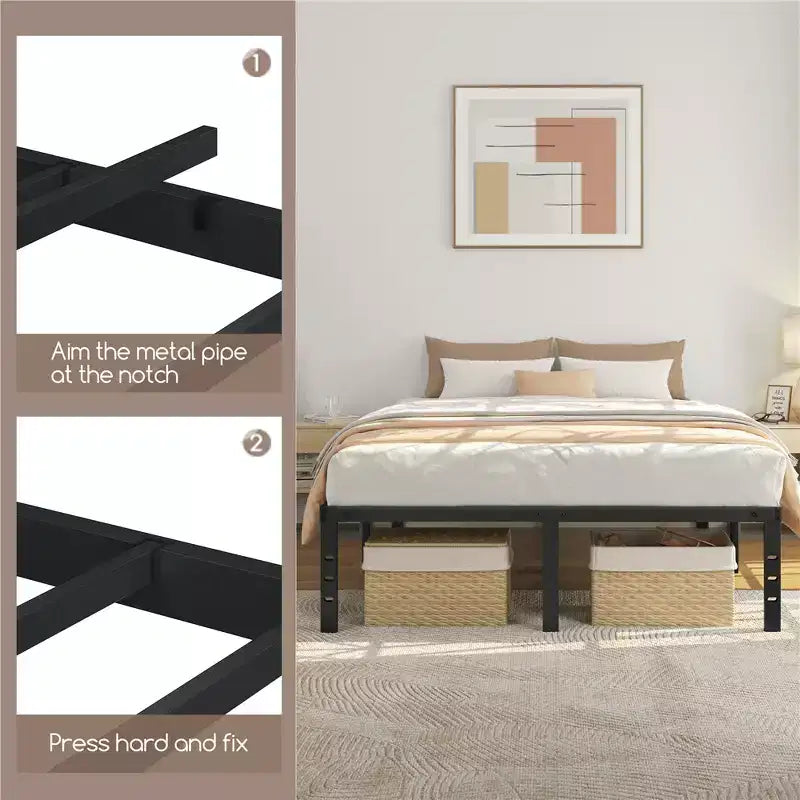 Yaheetech Metal Platform Bed Frame with Heavy Duty Steel Slat Support and Underbed Storage Space