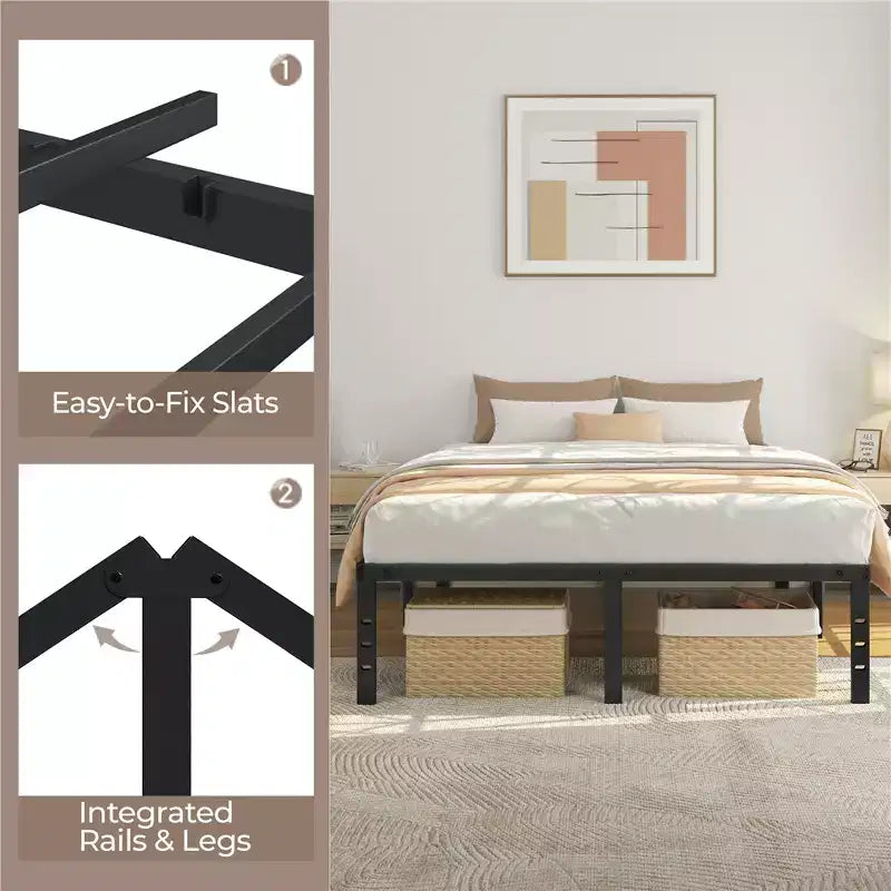 Yaheetech Metal Platform Bed Frame with Heavy Duty Steel Slat Support and Underbed Storage Space