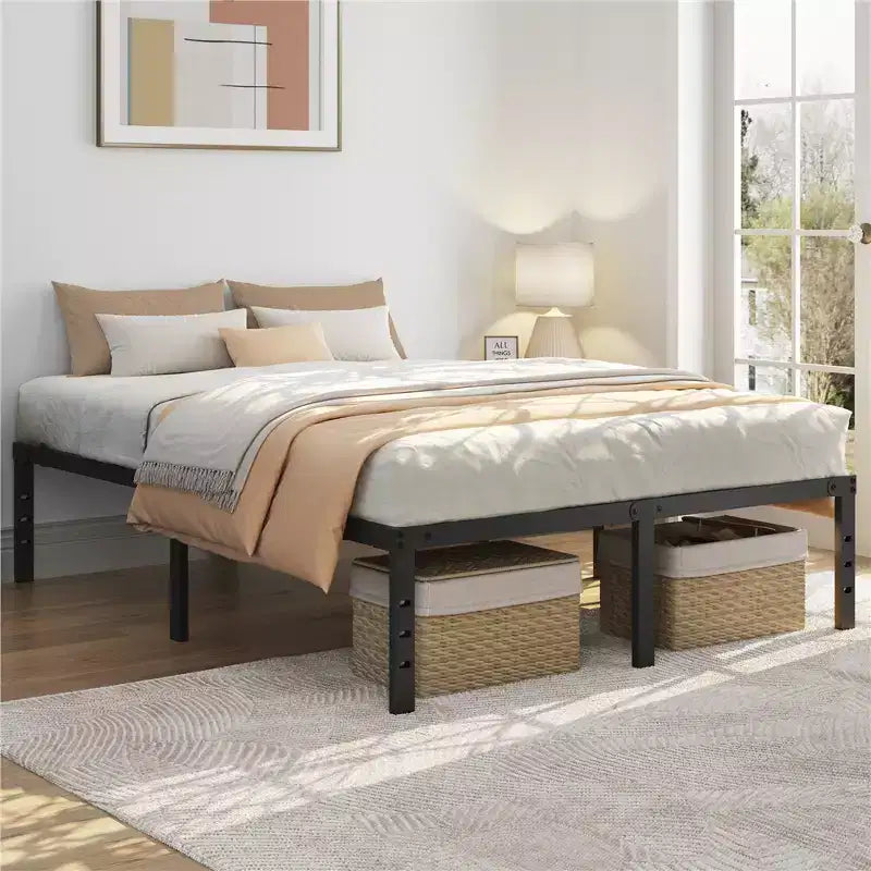 Yaheetech Metal Platform Bed Frame with Heavy Duty Steel Slat Support and Underbed Storage Space