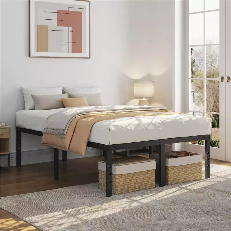 Yaheetech Metal Platform Bed Frame with Heavy Duty Steel Slat Support and Underbed Storage Space