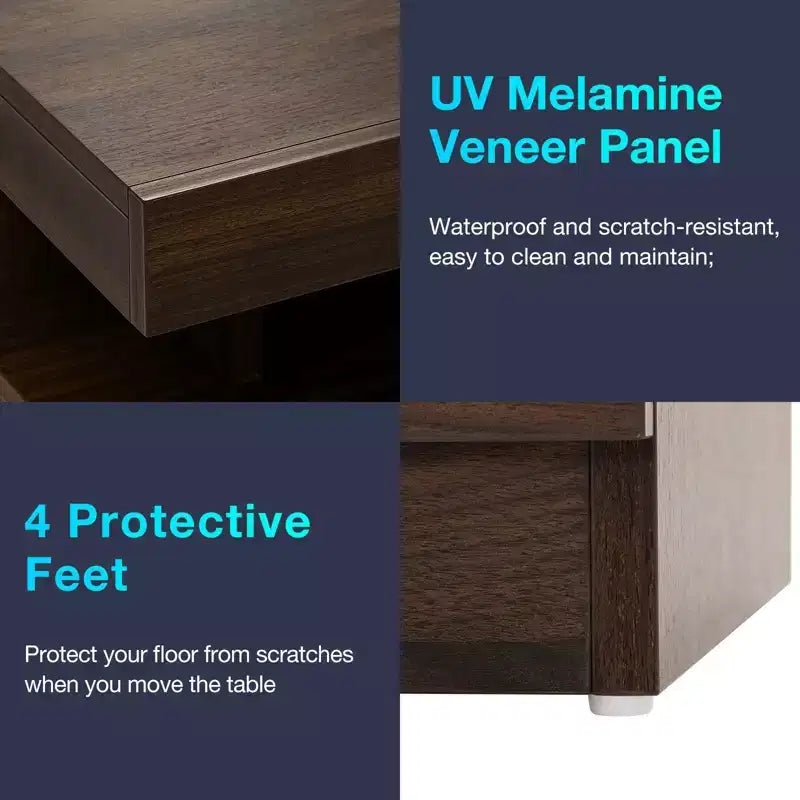 Hommpa Modern Open Shelf Nightstand with LED Light Charging Station & 2 Drawers