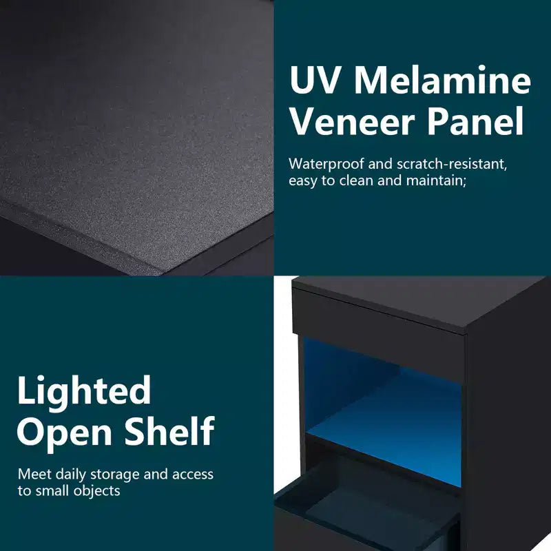 Hommpa Modern Open Shelf Nightstand with LED Light Charging Station & 2 Drawers