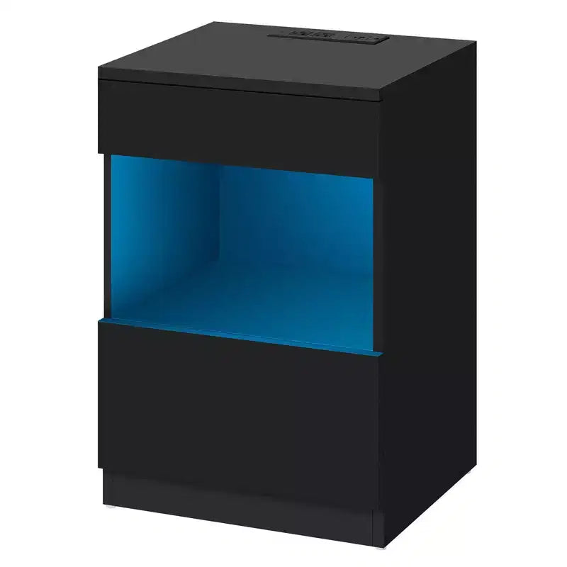 Hommpa Modern Open Shelf Nightstand with LED Light Charging Station & 2 Drawers