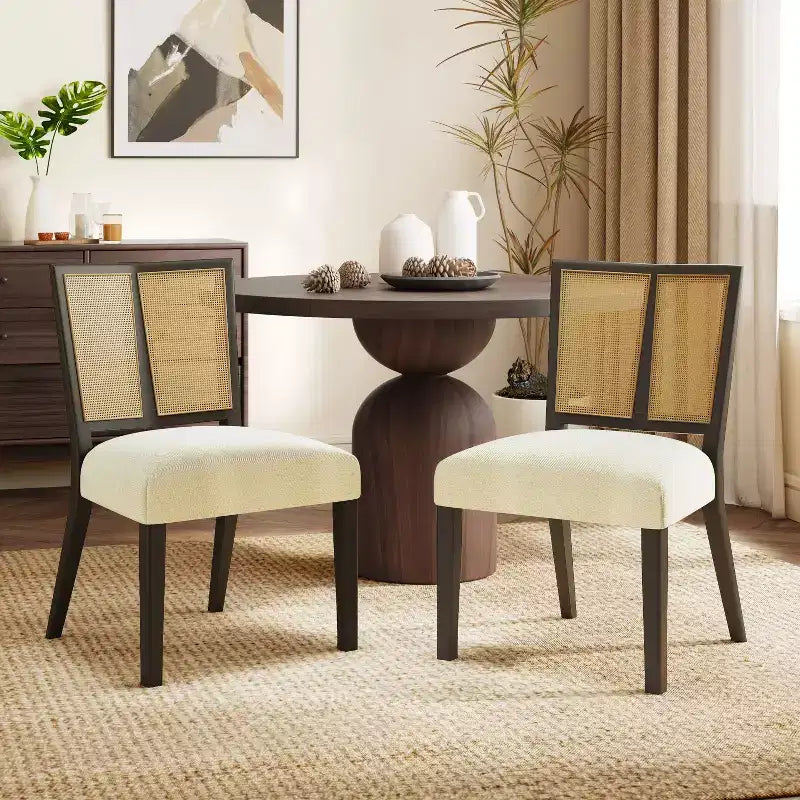Christopher Knight Home Hassan Rubberwood Upholstered Dining Chairs with Cane Webbing(Set of 2)