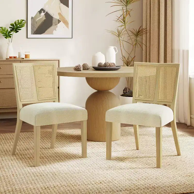 Christopher Knight Home Hassan Rubberwood Upholstered Dining Chairs with Cane Webbing(Set of 2)