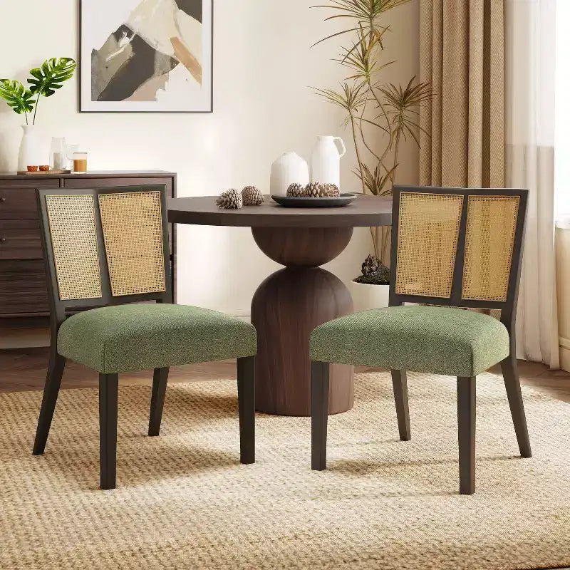 Christopher Knight Home Hassan Rubberwood Upholstered Dining Chairs with Cane Webbing(Set of 2)