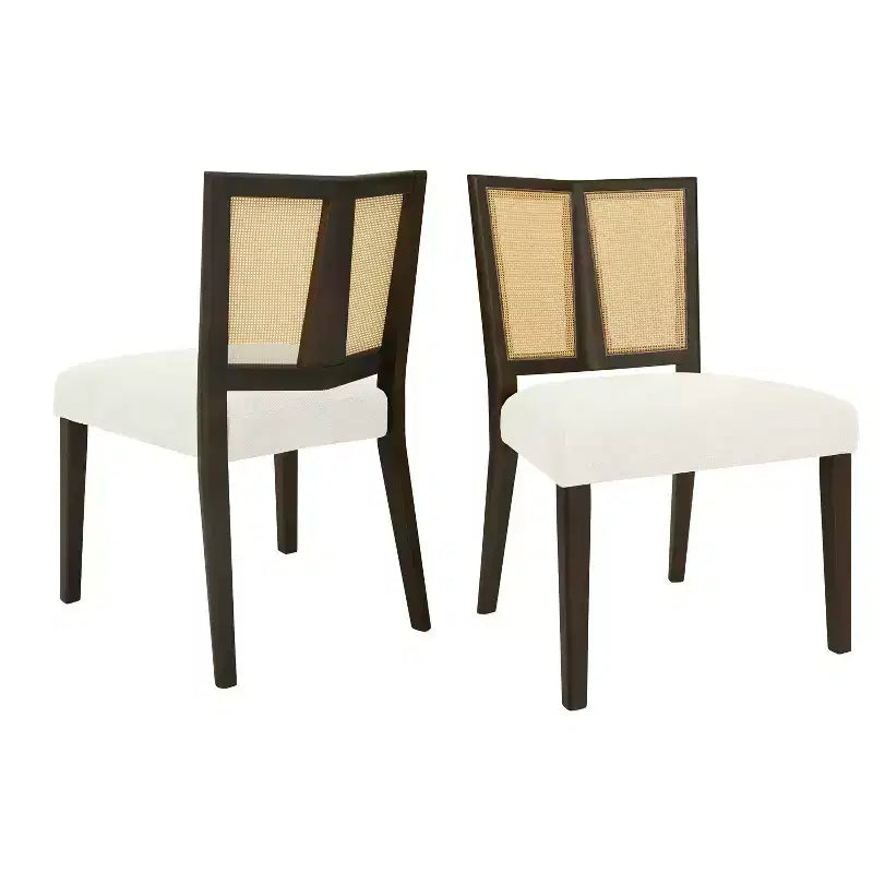 Christopher Knight Home Hassan Rubberwood Upholstered Dining Chairs with Cane Webbing(Set of 2)