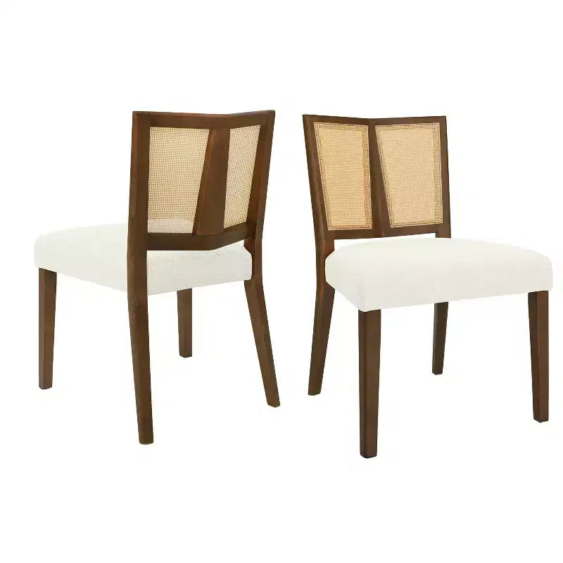 Christopher Knight Home Hassan Rubberwood Upholstered Dining Chairs with Cane Webbing(Set of 2)