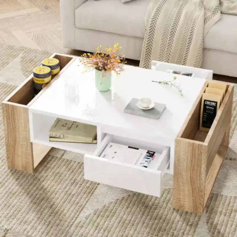 Rectangle Cocktail Table with Open Storage Shelf for Living Room, Bedroom, White, 41.3*23.6