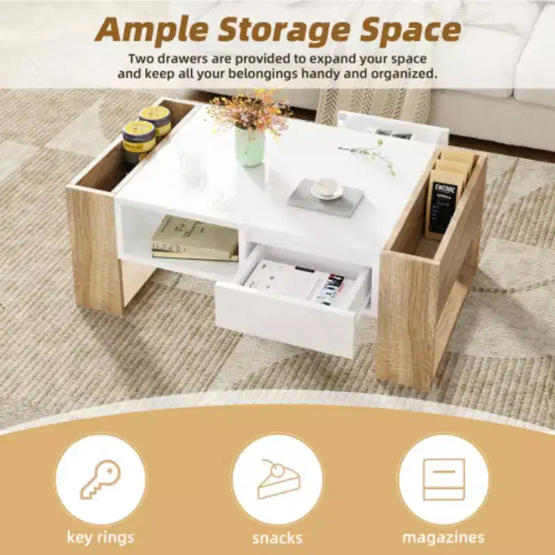 Rectangle Cocktail Table with Open Storage Shelf for Living Room, Bedroom, White, 41.3*23.6