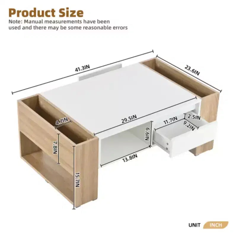 Rectangle Cocktail Table with Open Storage Shelf for Living Room, Bedroom, White, 41.3*23.6
