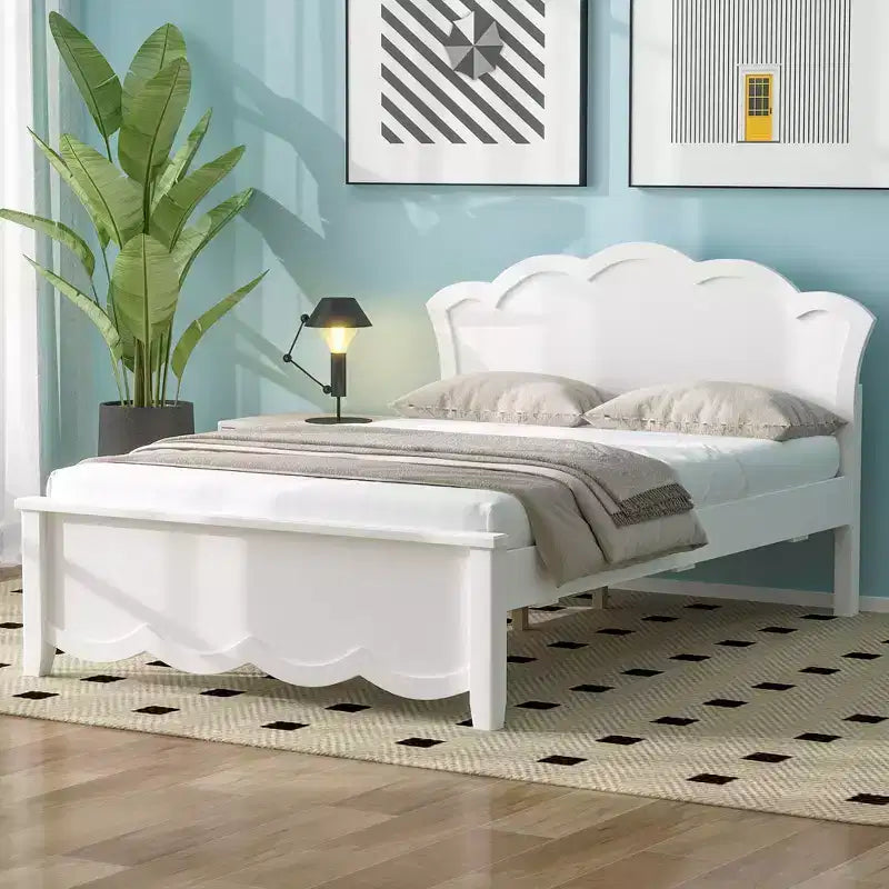 Full/Twin Size Platform Bed, Wooden Bed Frame with Headboard and Twin Size Trundle, White -ModernLuxe