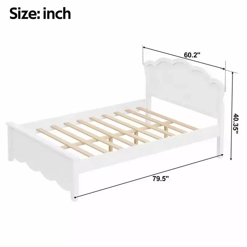 Full/Twin Size Platform Bed, Wooden Bed Frame with Headboard and Twin Size Trundle, White -ModernLuxe