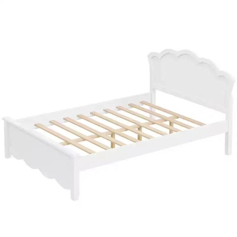 Full/Twin Size Platform Bed, Wooden Bed Frame with Headboard and Twin Size Trundle, White -ModernLuxe