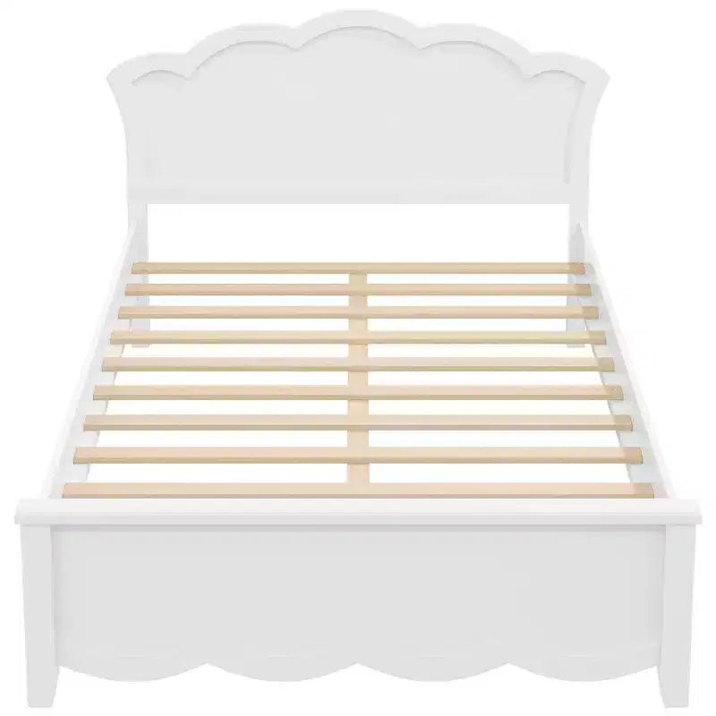 Full/Twin Size Platform Bed, Wooden Bed Frame with Headboard and Twin Size Trundle, White -ModernLuxe