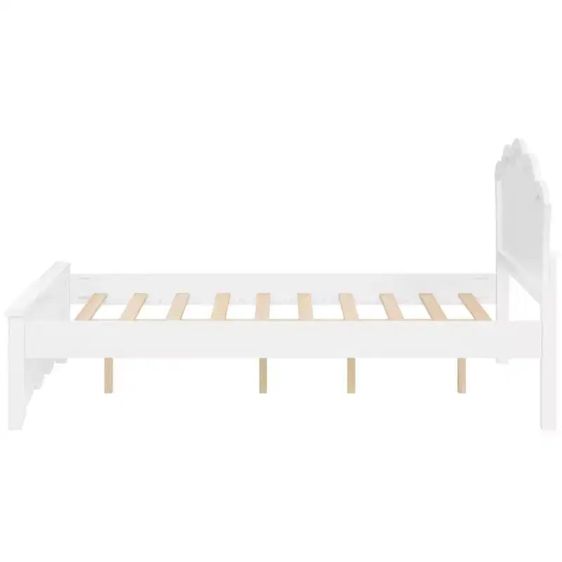 Full/Twin Size Platform Bed, Wooden Bed Frame with Headboard and Twin Size Trundle, White -ModernLuxe