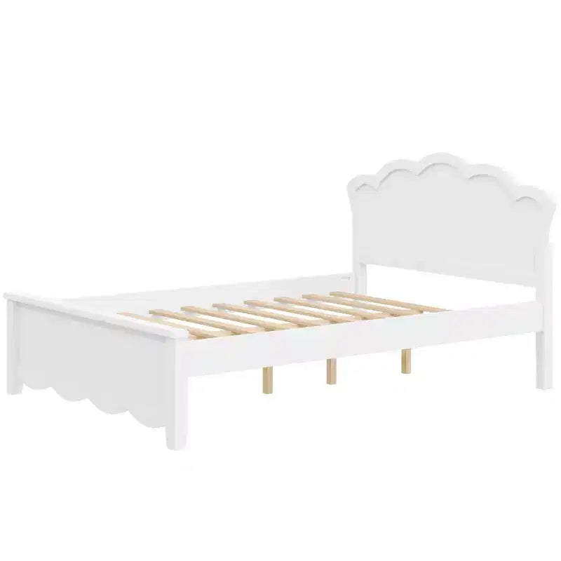 Full/Twin Size Platform Bed, Wooden Bed Frame with Headboard and Twin Size Trundle, White -ModernLuxe
