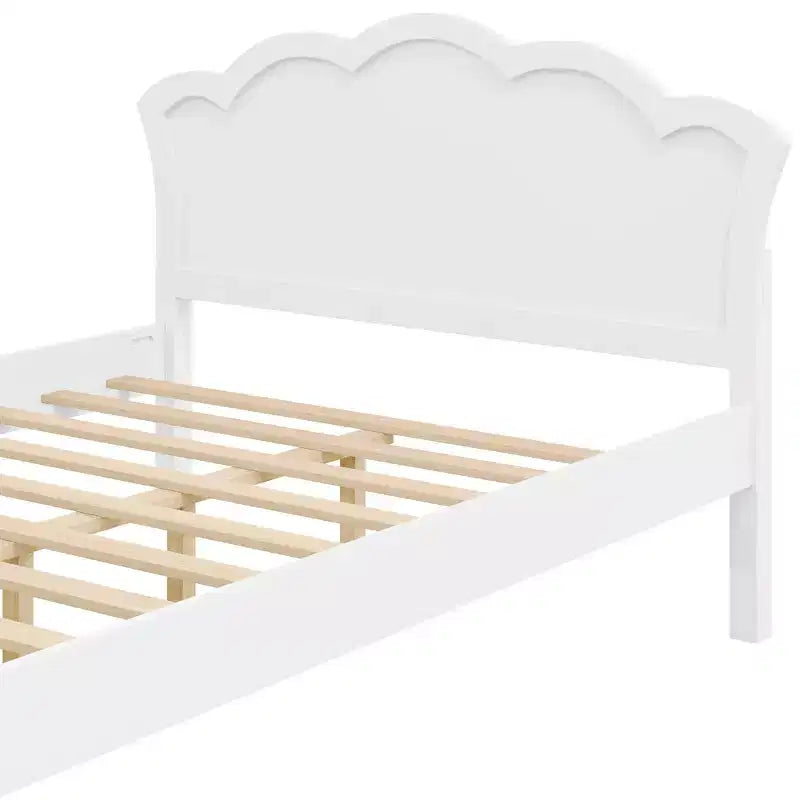 Full/Twin Size Platform Bed, Wooden Bed Frame with Headboard and Twin Size Trundle, White -ModernLuxe
