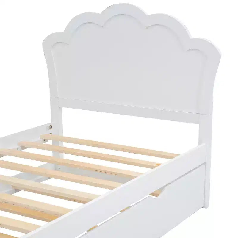 Full/Twin Size Platform Bed, Wooden Bed Frame with Headboard and Twin Size Trundle, White -ModernLuxe