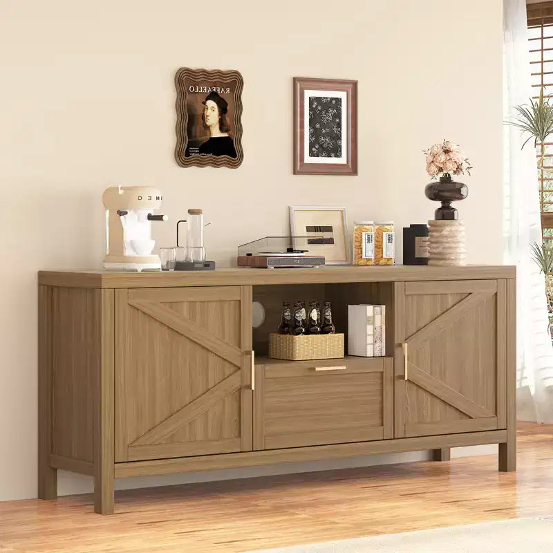 COZONY Farmhouse TV Stand for Up to 65 TVs, Entertainment Center with Door & Adjustable Shelf, Media Console Storage Cabinet