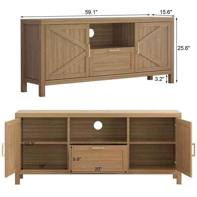 COZONY Farmhouse TV Stand for Up to 65 TVs, Entertainment Center with Door & Adjustable Shelf, Media Console Storage Cabinet