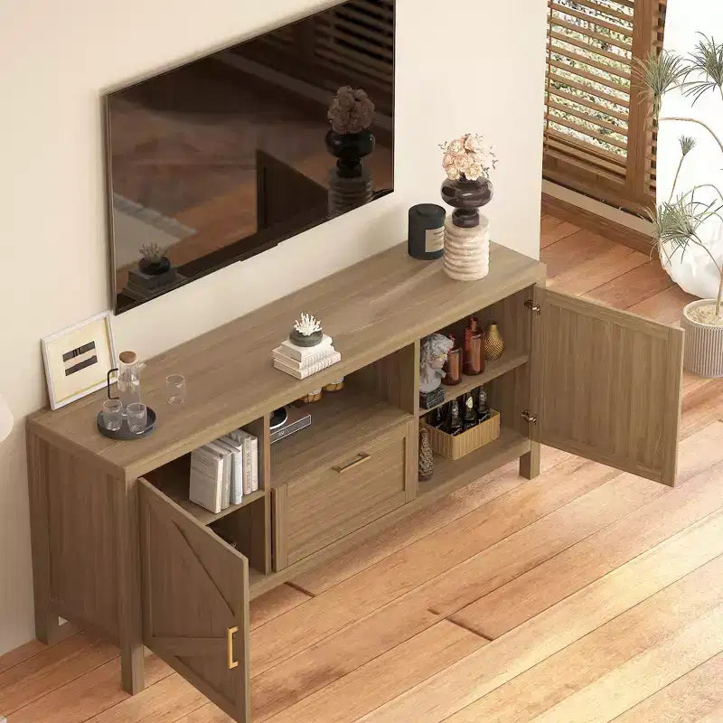 COZONY Farmhouse TV Stand for Up to 65 TVs, Entertainment Center with Door & Adjustable Shelf, Media Console Storage Cabinet