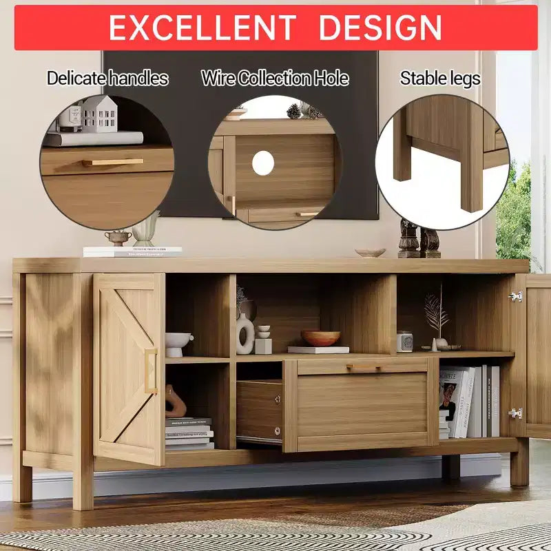 COZONY Farmhouse TV Stand for Up to 65 TVs, Entertainment Center with Door & Adjustable Shelf, Media Console Storage Cabinet