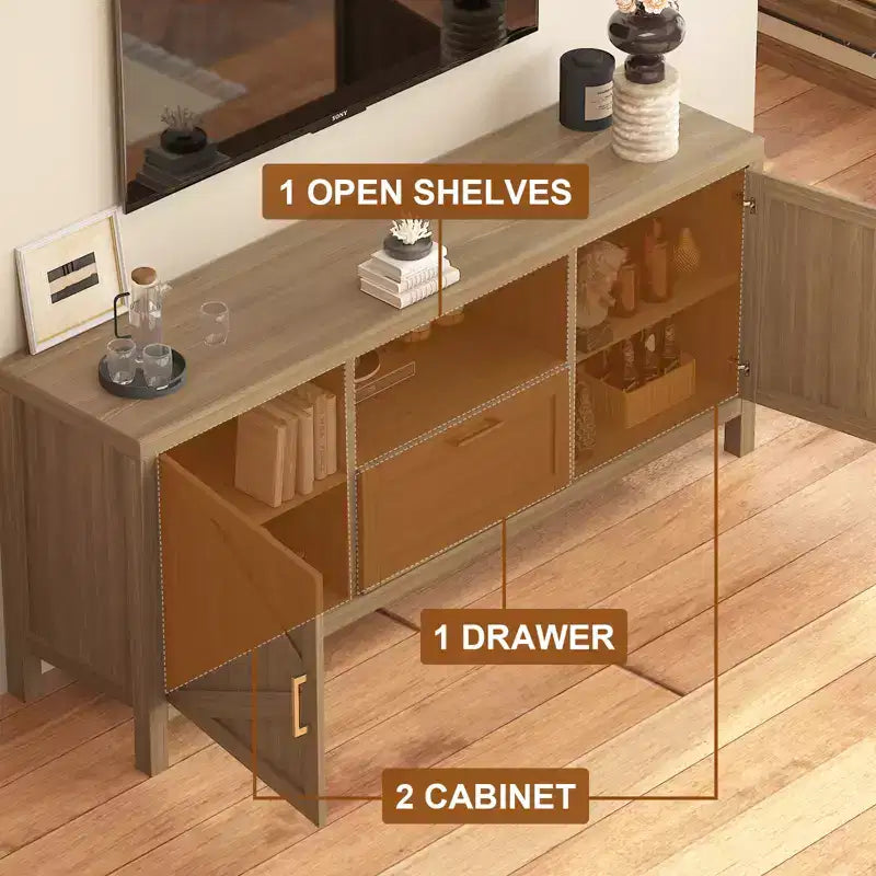 COZONY Farmhouse TV Stand for Up to 65 TVs, Entertainment Center with Door & Adjustable Shelf, Media Console Storage Cabinet