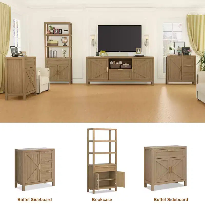 COZONY Farmhouse TV Stand for Up to 65 TVs, Entertainment Center with Door & Adjustable Shelf, Media Console Storage Cabinet