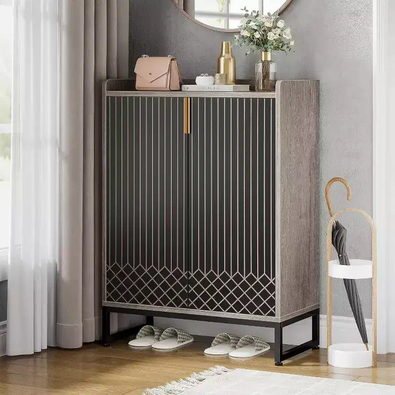 Lantine Shoe Cabinet with Doors, 5-Tier Grey Shoe Storage Cabinet for 25 Pairs, Wooden Shoes Rack Organizer for Entryway, Living Room, Hallway