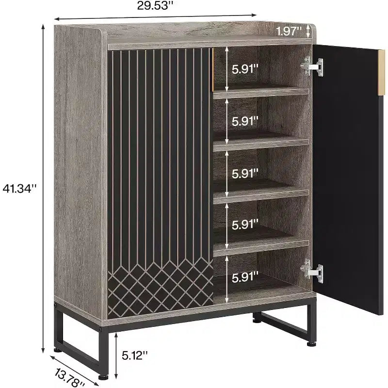 Lantine Shoe Cabinet with Doors, 5-Tier Grey Shoe Storage Cabinet for 25 Pairs, Wooden Shoes Rack Organizer for Entryway, Living Room, Hallway
