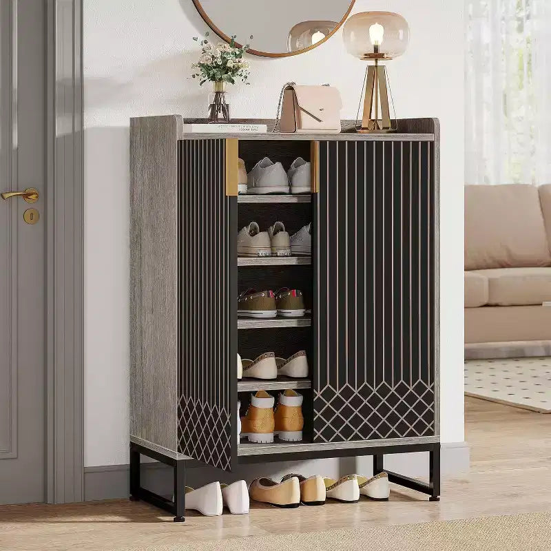 Lantine Shoe Cabinet with Doors, 5-Tier Grey Shoe Storage Cabinet for 25 Pairs, Wooden Shoes Rack Organizer for Entryway, Living Room, Hallway