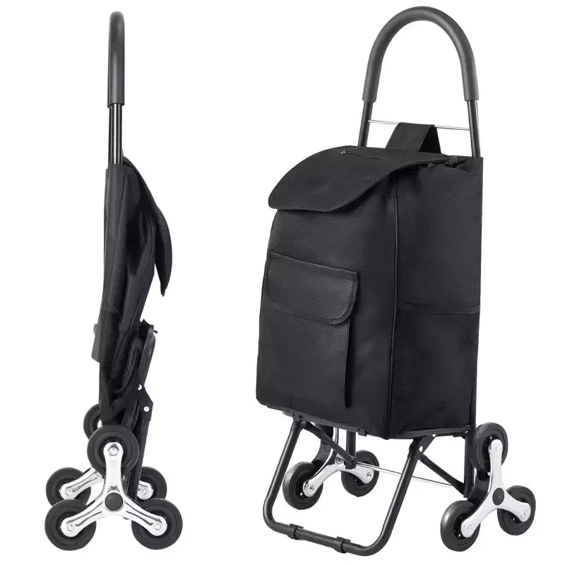 Stair Climbing Folding Shopping Cart with 6 Wheels and 36L Bag Black