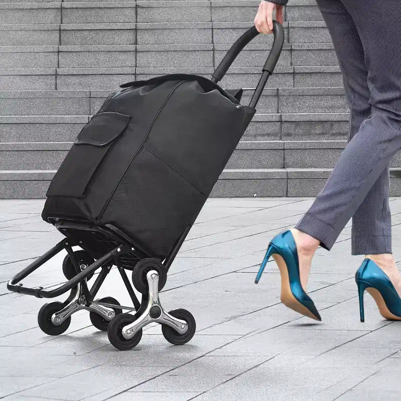 Stair Climbing Folding Shopping Cart with 6 Wheels and 36L Bag Black