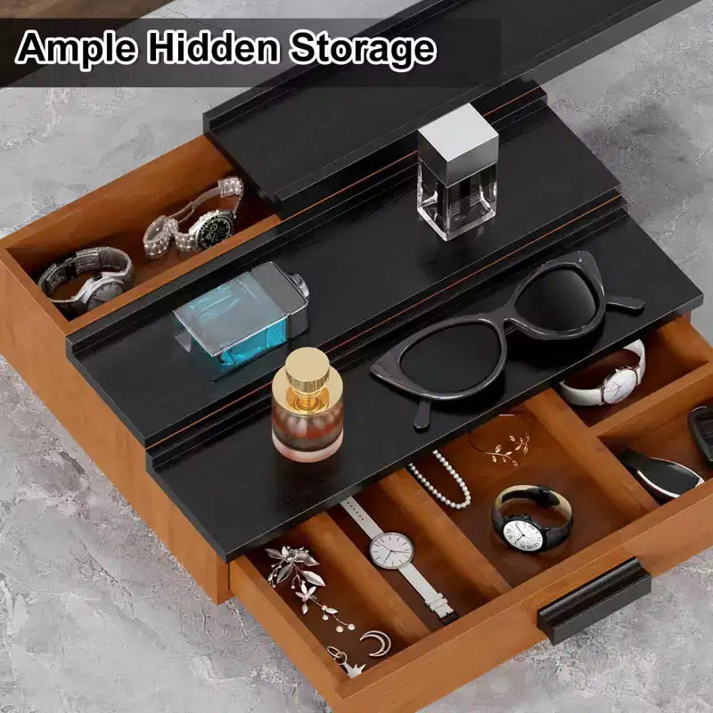 Wooden Cologne Display Stand 3-Tier Perfume Organizer with Hidden Storage Drawer Fragrance Riser for Countertop Decor Unique Gift