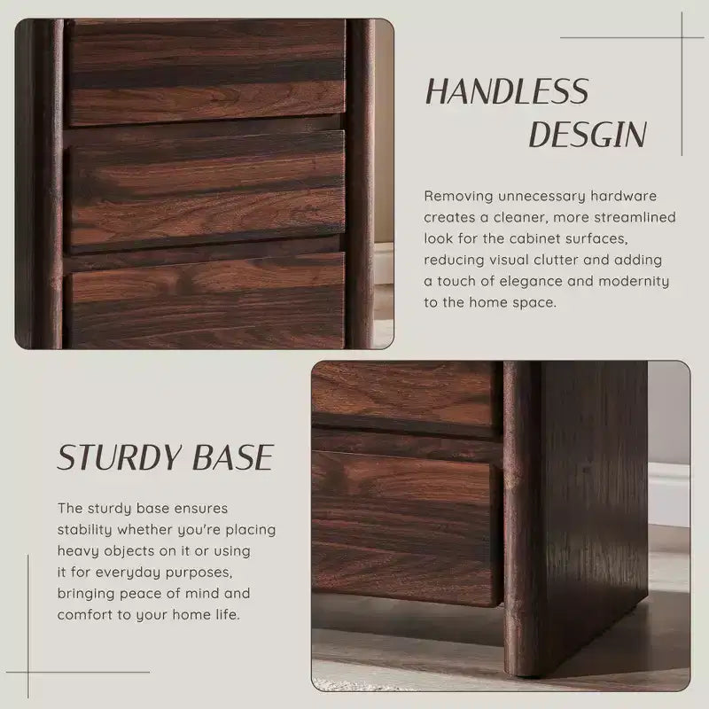 25 Tall Modern Nightstand with Charging Station & 3 Drawers, Rounded Corner Design, Wood Bedside Table for Bedroom & Living Room