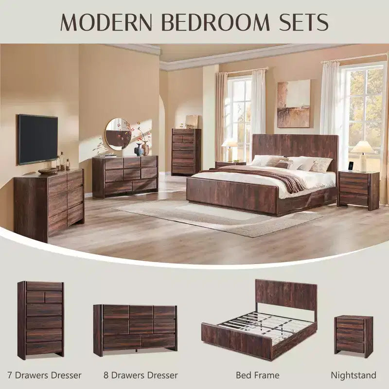25 Tall Modern Nightstand with Charging Station & 3 Drawers, Rounded Corner Design, Wood Bedside Table for Bedroom & Living Room