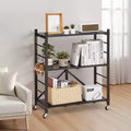 VEVOR 3-Tier Foldable Storage Shelf, 30W x 13D x 36H Inch Folding Metal Rack Shelving Unit, No Assembly Organizer Shelf with 5 Wheels & 4 Hooks,Black