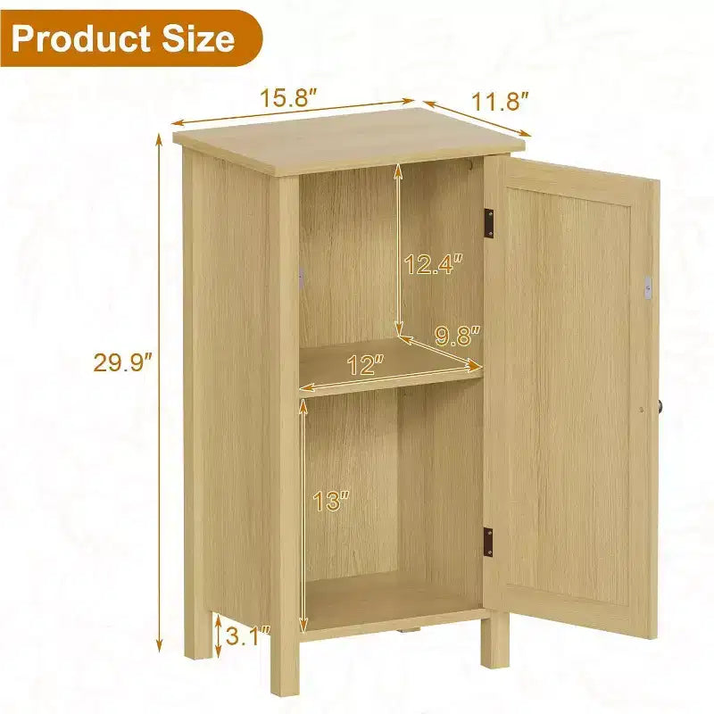 Farmhouse Nightstand with Rattan Door, Natural Accent End Table with Storage - Compact Modern Bedside Table with Wood Legs, Easy Assembly for Bedroom