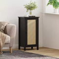 Farmhouse Nightstand with Rattan Door, Natural Accent End Table with Storage - Compact Modern Bedside Table with Wood Legs, Easy Assembly for Bedroom