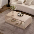 Light Wood Racetrack-Shaped Coffee Table with Open Storage Shelf for Contemporary Spaces