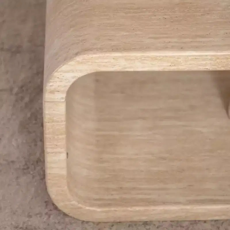 Light Wood Racetrack-Shaped Coffee Table with Open Storage Shelf for Contemporary Spaces