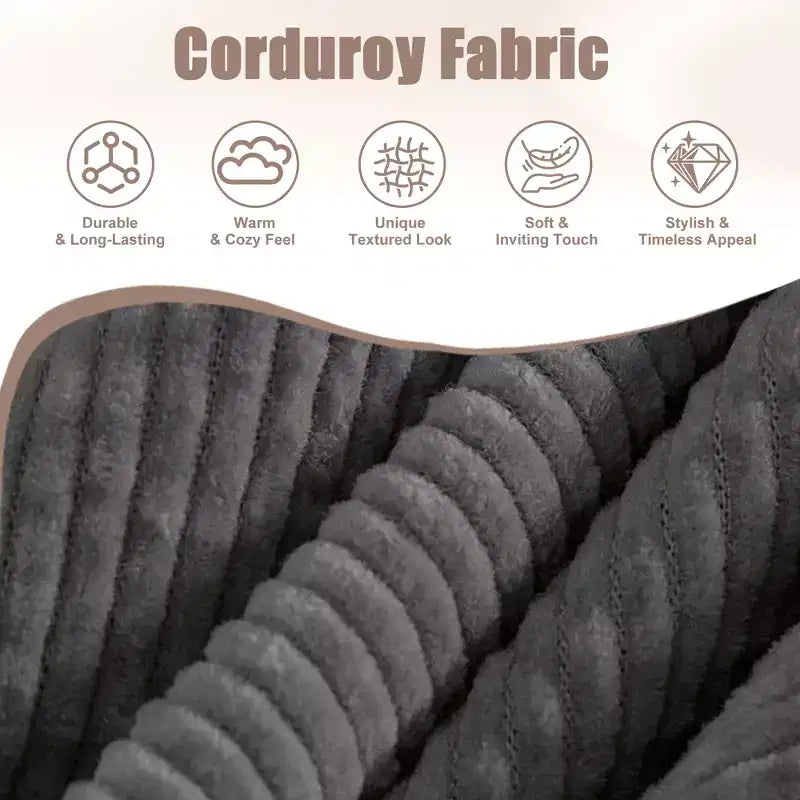 48in Corduroy Loveseat Sofa with Storage Pocket, Sturdy Wood Frame and High Resilience Cushions for Living Room, Apartment, Dorm, Bedroom, Balcony