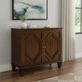 HomeRoots 34 Brown Wood Carved Geometric Accent Cabinet With Two Doors